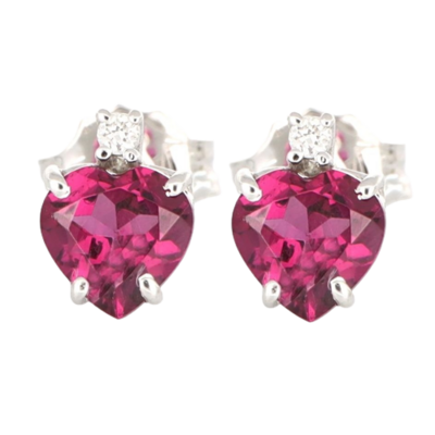 Earrings in 18kt White gold - Rhodolite - 0.02ct Diamond