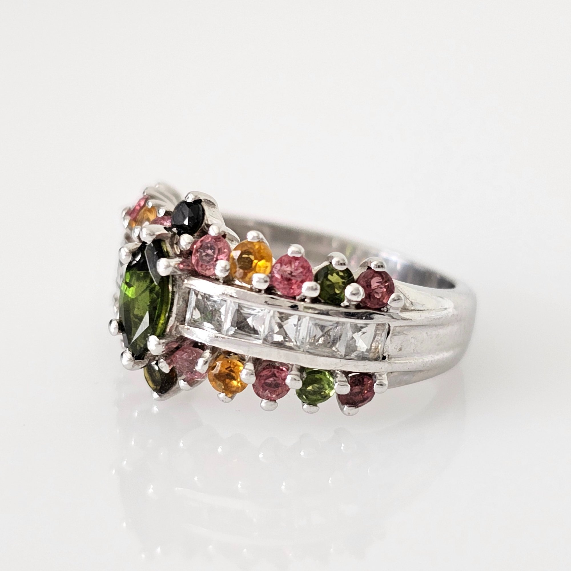 1990s Cocktail Cluster Silver Ring - 2.40ct Tourmaline