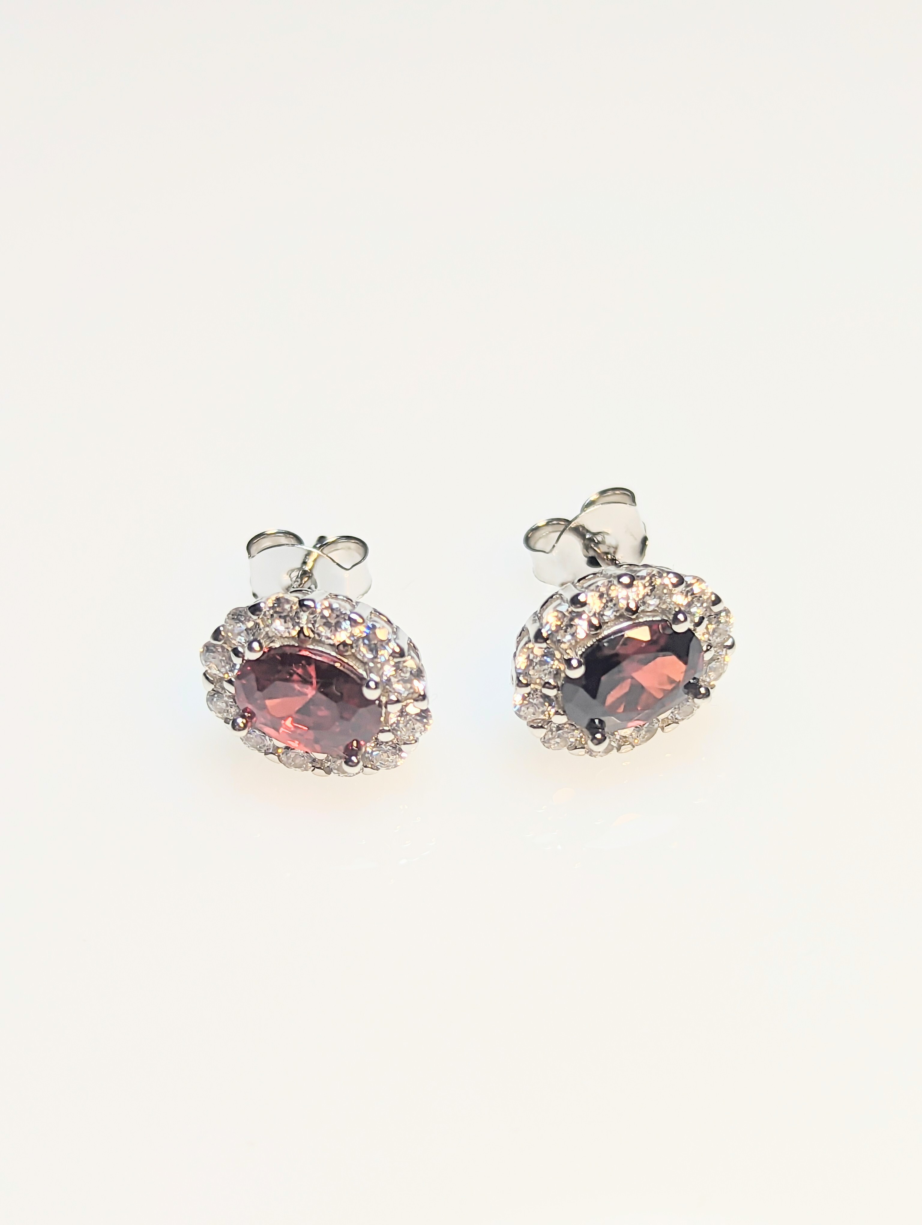 925 Silver & Crimson Halo Earrings