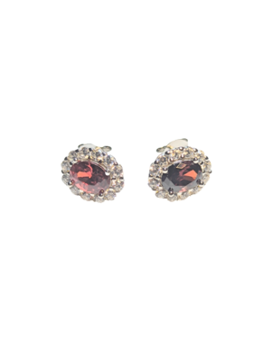 925 Silver & Crimson Halo Earrings