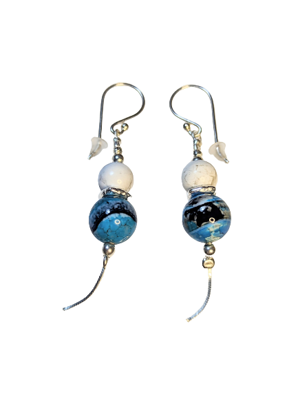 Blue Chalcedony & White Howlite Drop Earrings