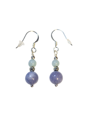 Aqua & Chalcedony Bead Silver Earrings