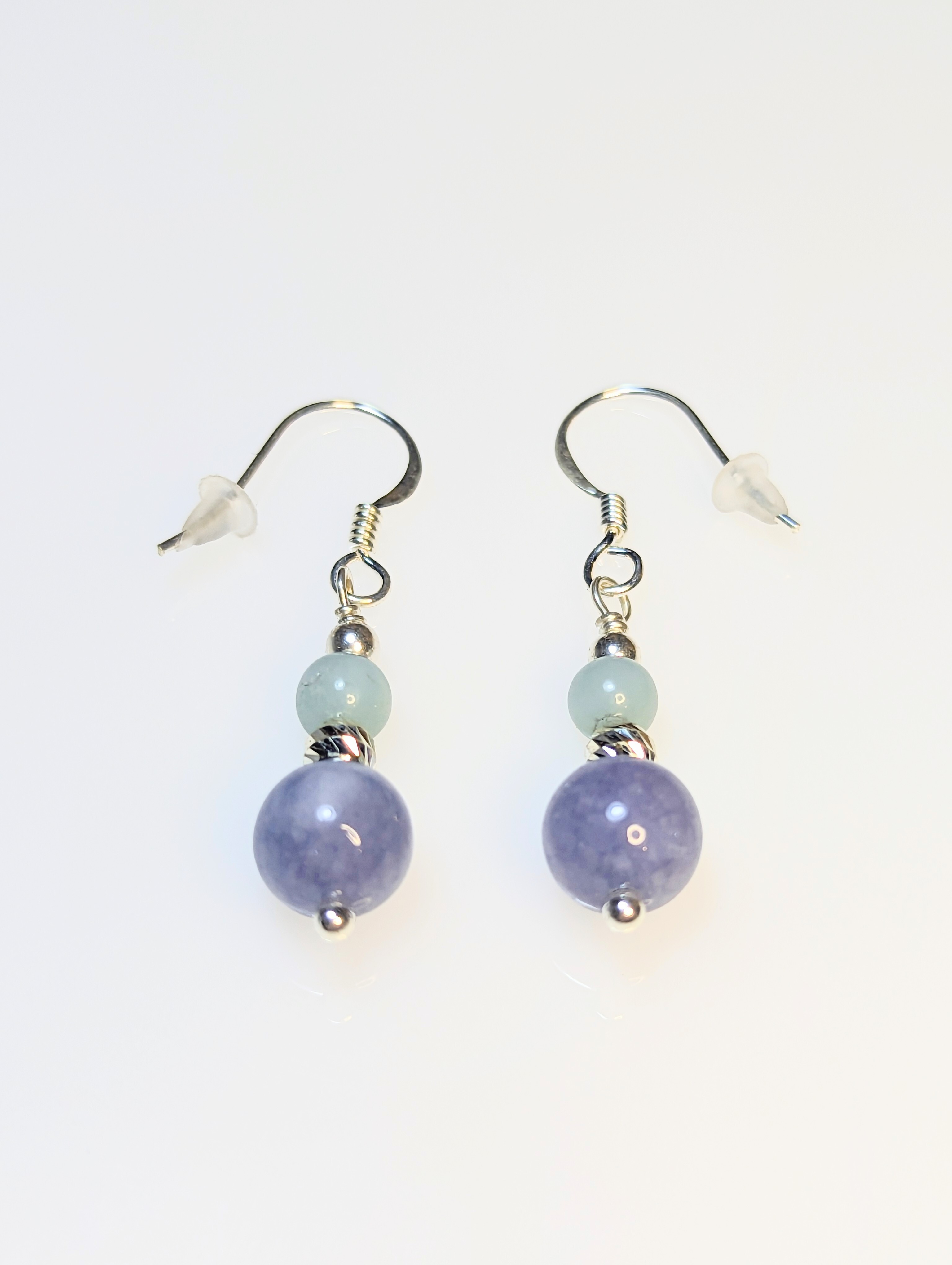 Aqua & Chalcedony Bead Silver Earrings