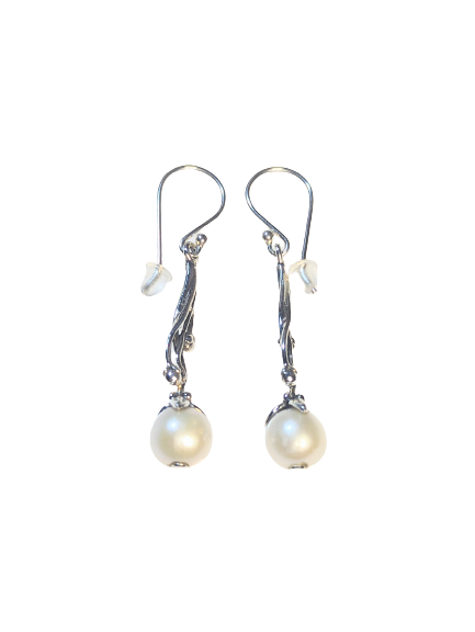 Ornate Pearl Drop Earrings in 925 Silver