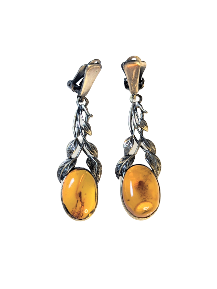 925 Silver & Amber Clip Earrings