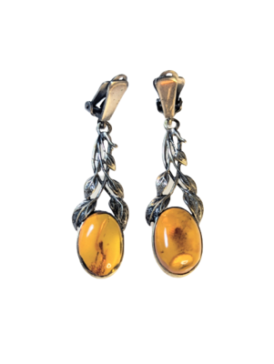925 Silver & Amber Clip Earrings