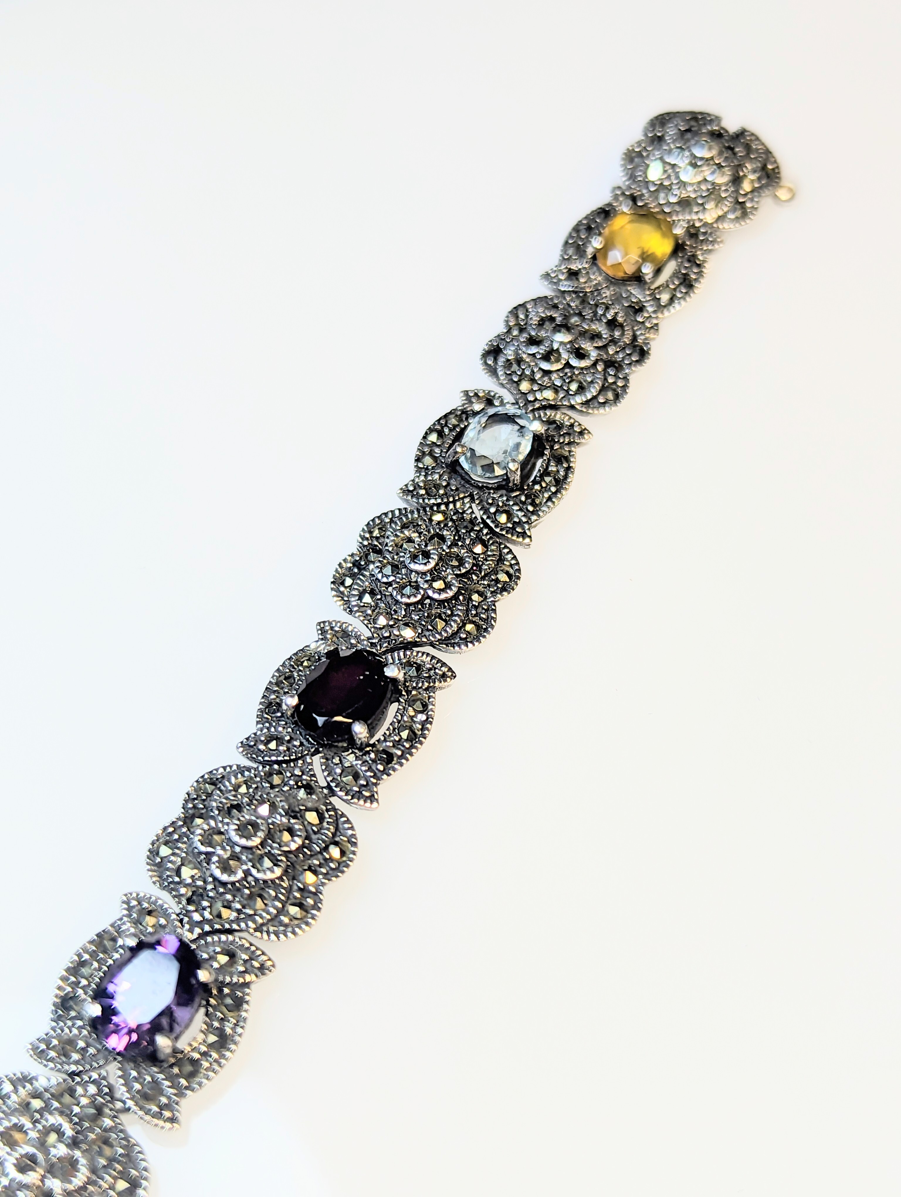 925 Silver Bracelet with Amethyst, Citrines, Garnets & Topaz
