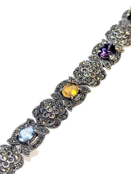 925 Silver Bracelet with Amethyst, Citrines, Garnets & Topaz