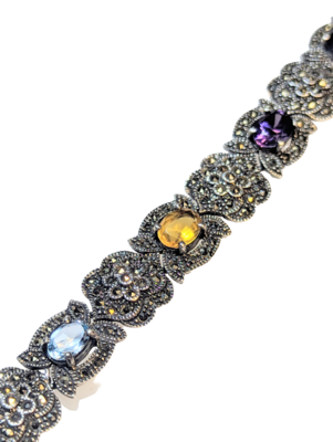 925 Silver Bracelet with Amethyst, Citrines, Garnets & Topaz