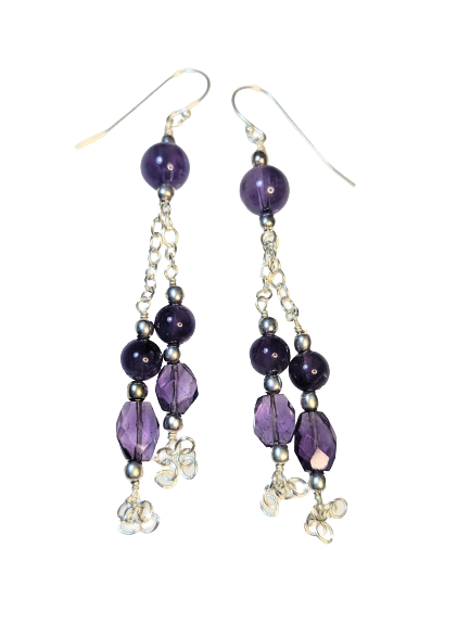 Amethyst Drop Earrings in 925 Silver