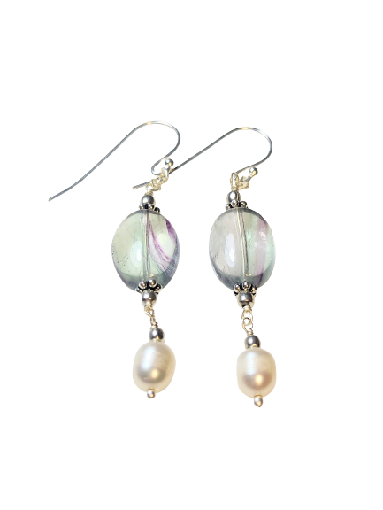 Fluorite & Pearl Bead Earrings