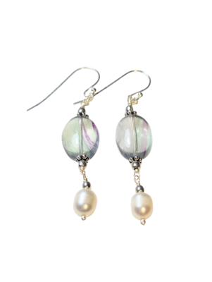 Fluorite & Pearl Bead Earrings