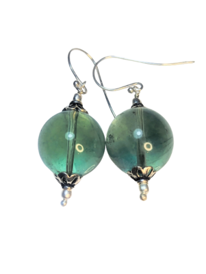 Beaded Fluorite Earrings in Silver