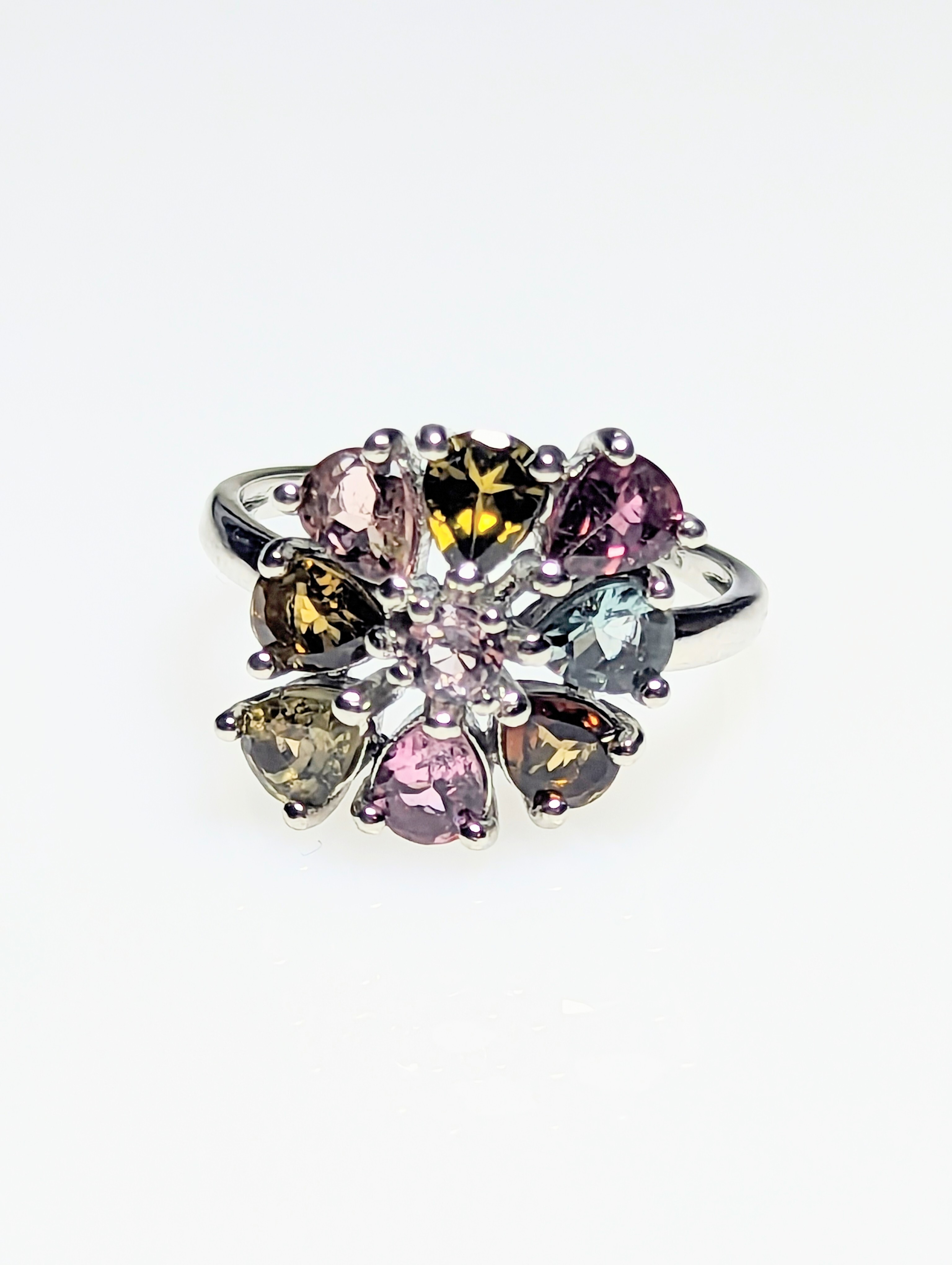 925 Silver & Multicoloured Tourmaline Ring