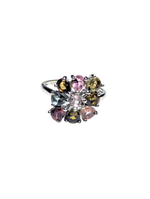 925 Silver & Multicoloured Tourmaline Ring