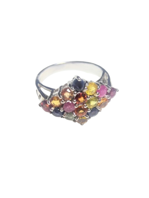 Multicolour Sapphire & 925 Silver Ring