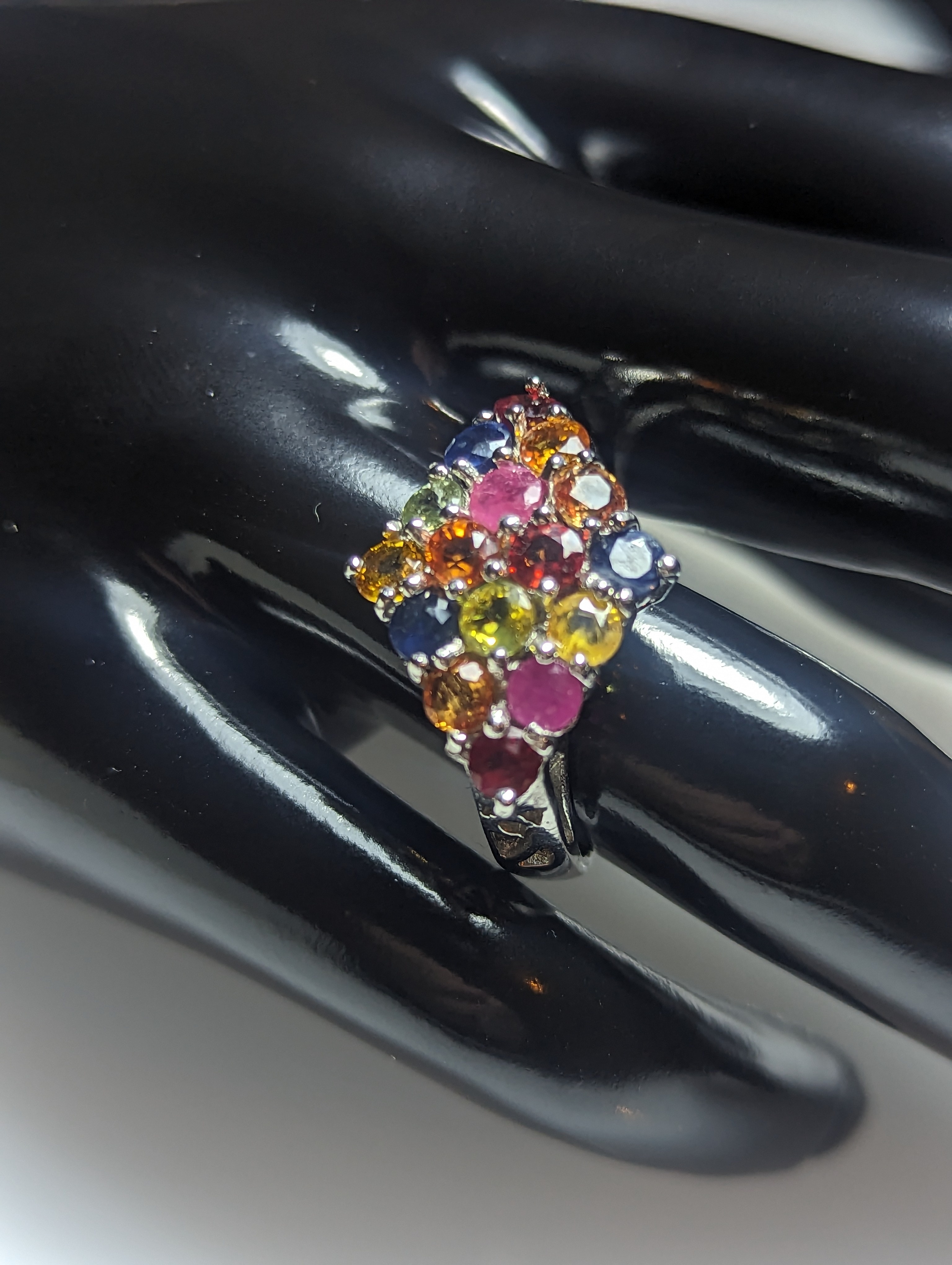 Multicolour Sapphire & 925 Silver Ring