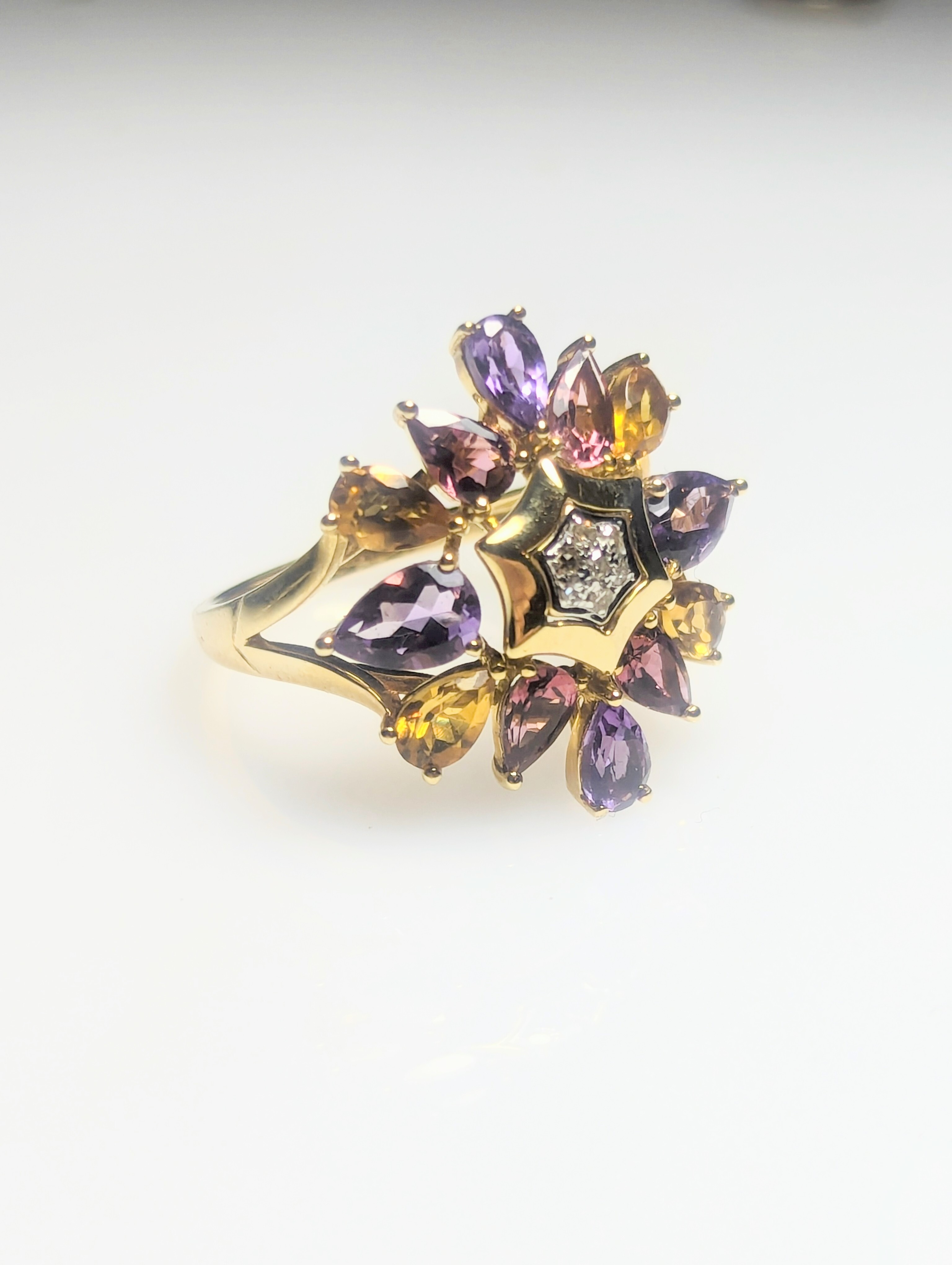 14ct Yellow Gold, Diamond & Gemstone Ring