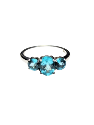 925 Silver & Aquamarine Coloured Ring