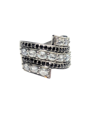 Silver, Aquamarine & Black Diamond Ring