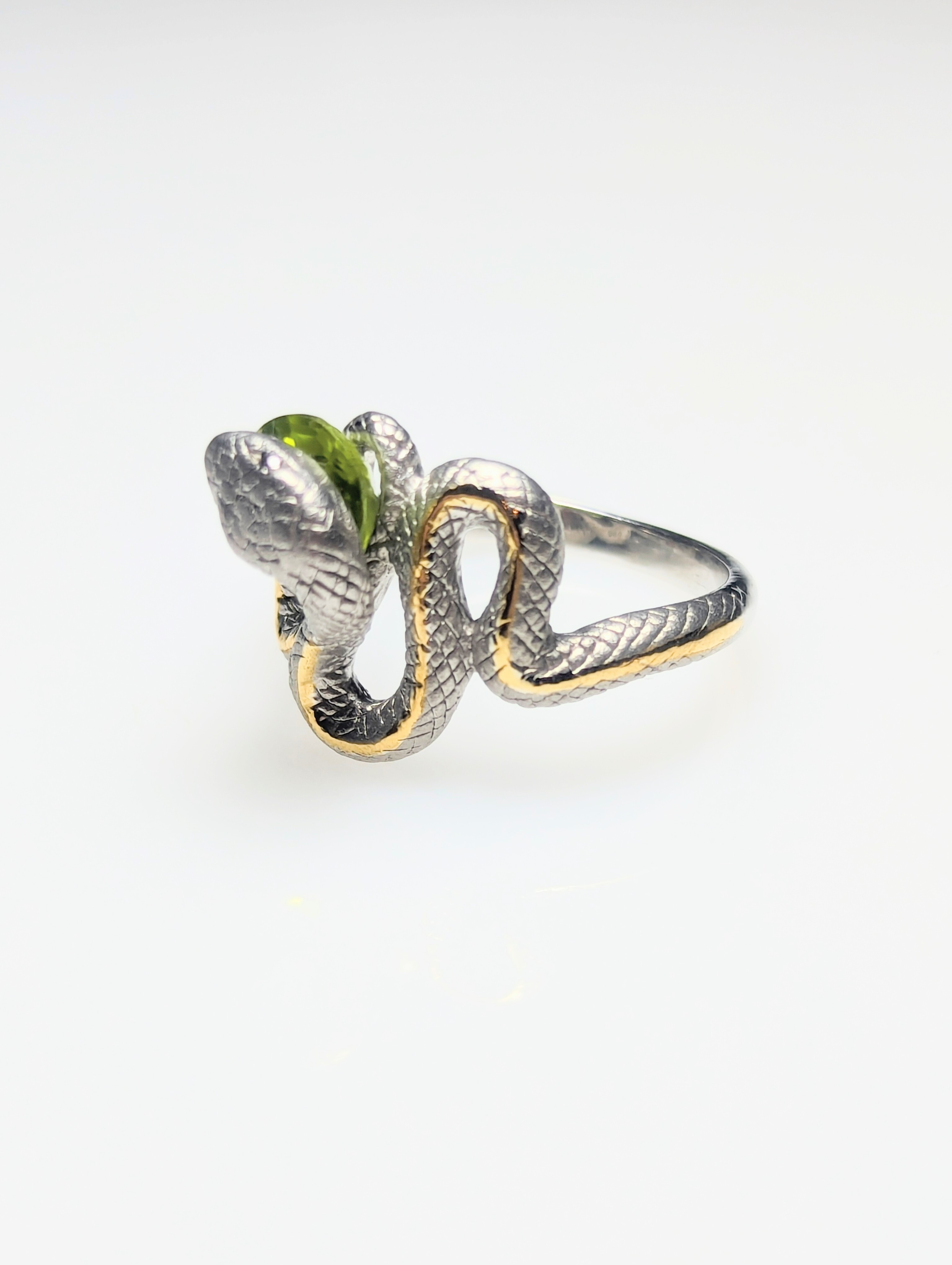 Silver & Peridot Serpent Ring