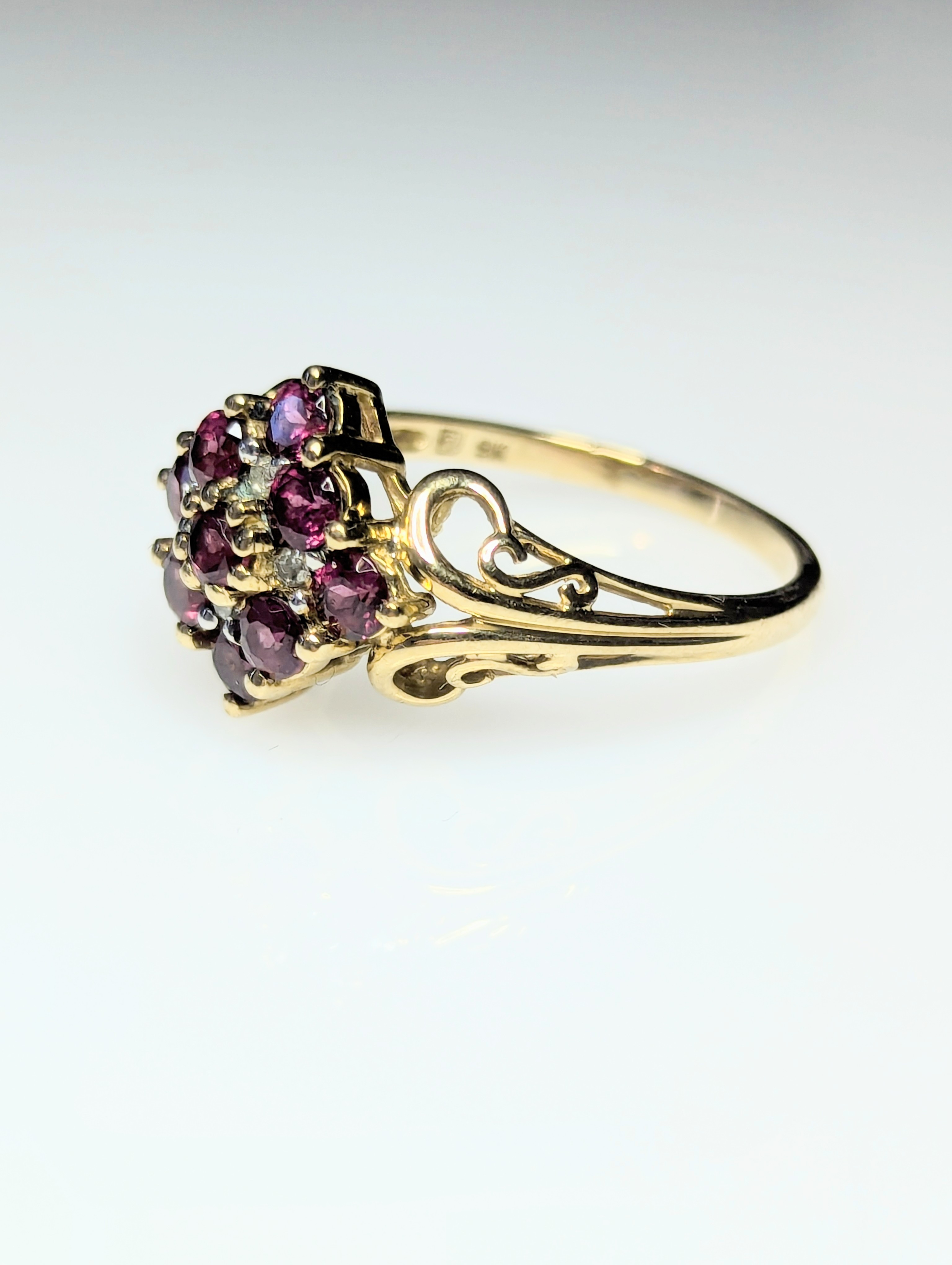 9ct Gold, Garnet & Diamond Ring