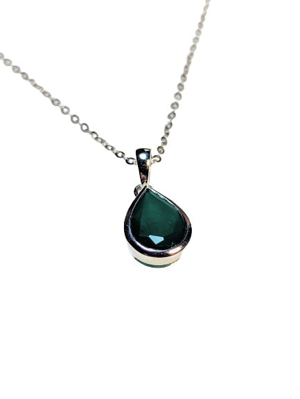 Green Onyx Teardrop Pendant in 925 Silver