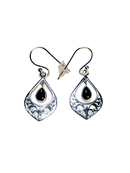 Black Onyx & 925 Silver Earrings