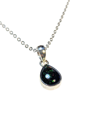 Black Opal Teardrop Necklace in Sterling Silver