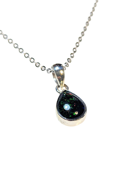 Black Opal Teardrop Necklace in Sterling Silver