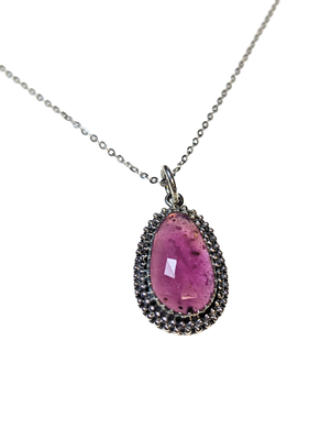 Pink Sapphire & 925 Silver Pendant - Halo