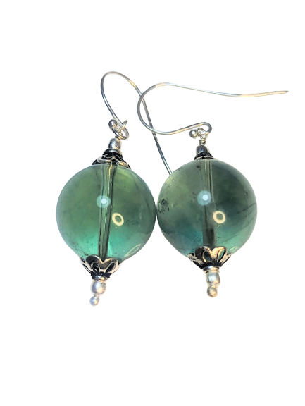 Beaded Fluorite Earrings in Silver