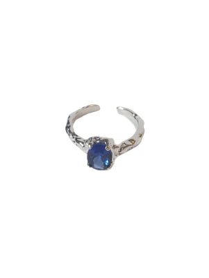 Blue Crystal Adjustable Silver Ring