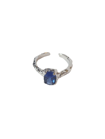 Blue Crystal Adjustable Silver Ring