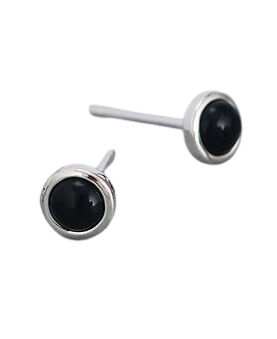 Black Agate & Silver Stud Earrings