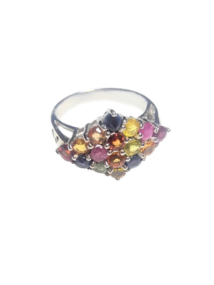 Multicolour Sapphire & 925 Silver Ring