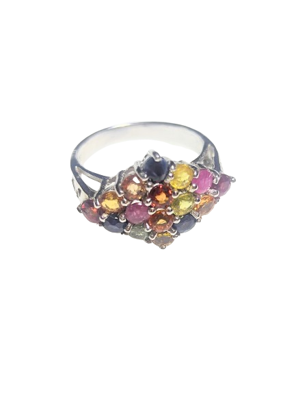 Multicolour Sapphire & 925 Silver Ring