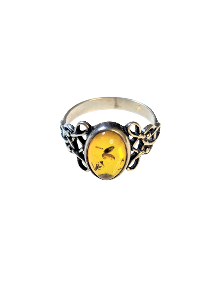 925 Silver & Amber Ring