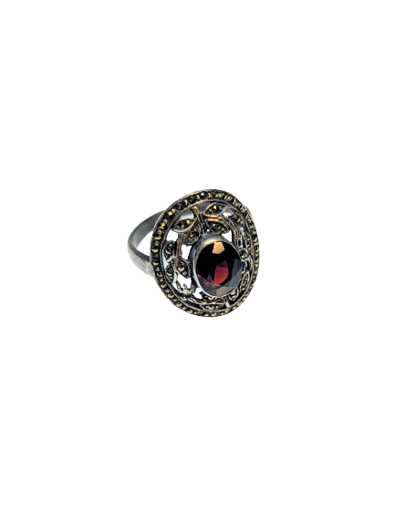 3ct Garnet & Faceted Pyrite Ring