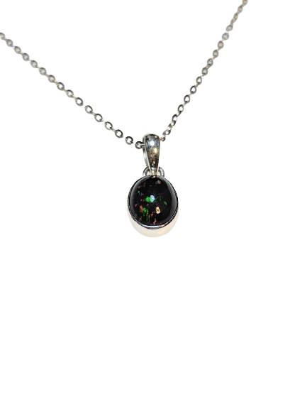 Black Opal Necklace in 925 Silver