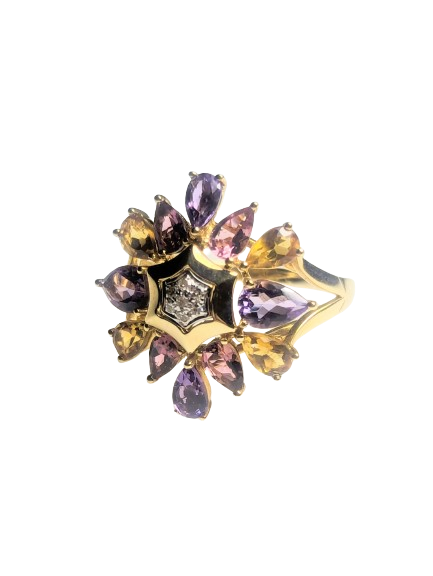 14ct Yellow Gold, Diamond & Gemstone Ring