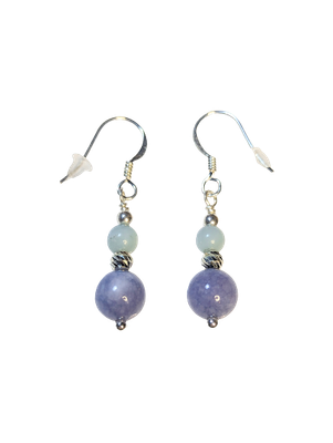 Aqua & Chalcedony Bead Silver Earrings