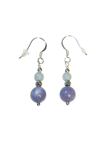 Aqua & Chalcedony Bead Silver Earrings