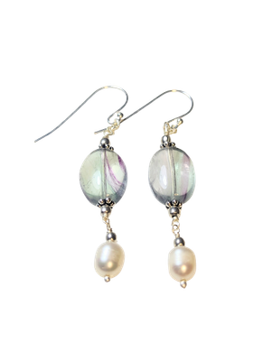 Fluorite & Pearl Bead Earrings