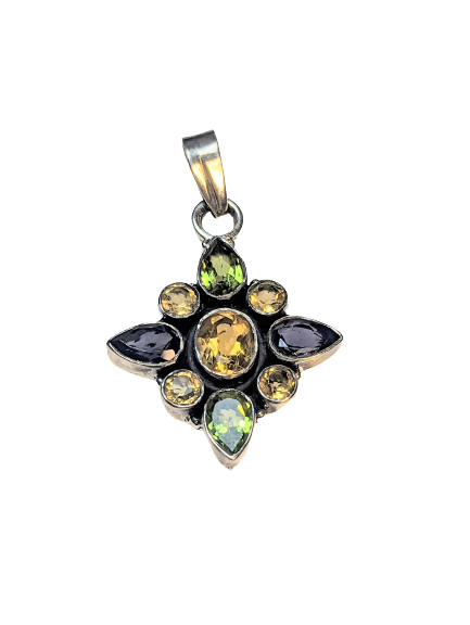Sapphire, Peridot & Citrine Pendant in 925 Silver