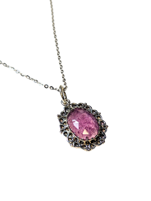Pink Sapphire & 925 Silver Pendant - Woven