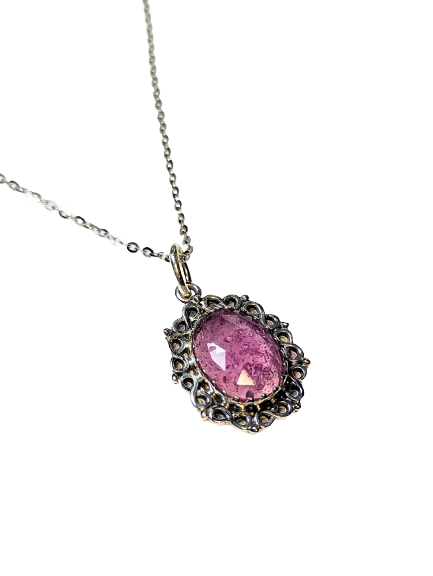 Pink Sapphire & 925 Silver Pendant - Woven