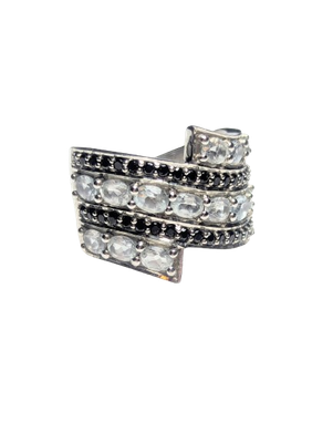 Silver, Aquamarine & Black Diamond Ring