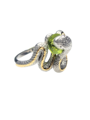 Silver & Peridot Serpent Ring