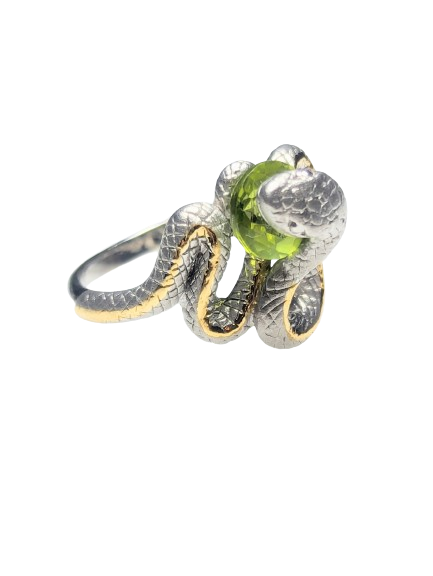 Silver & Peridot Serpent Ring